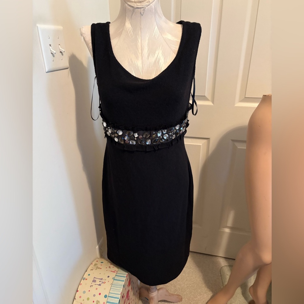 St. John Black Dress with tulle/ribbon  and Sequin Accents black size 10 $1795